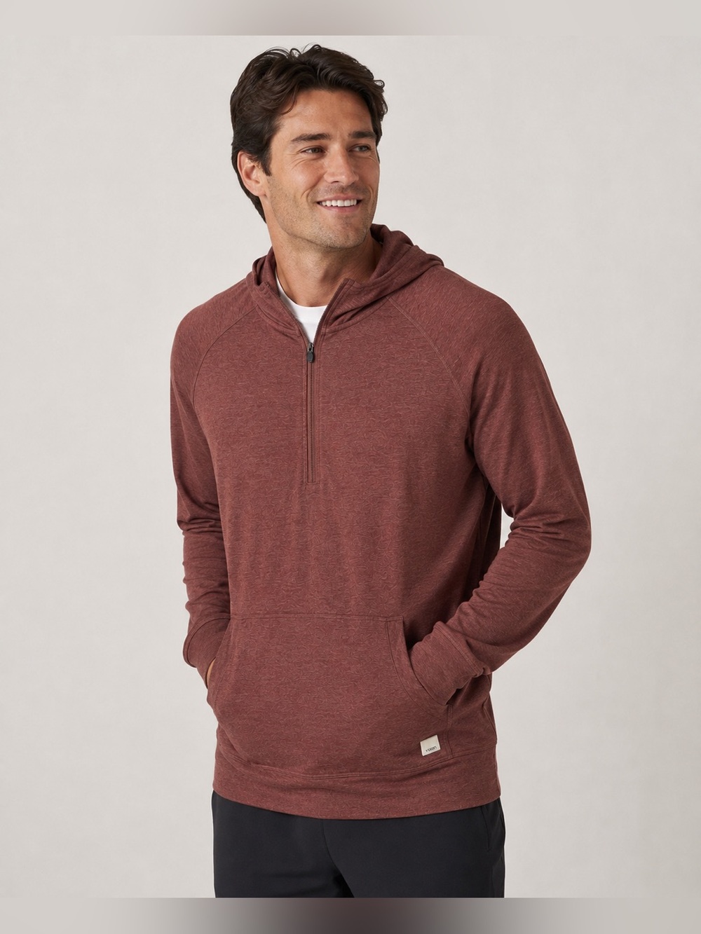 Vuori Ponto Performance Pullover Activewear Half Zip Hoodie Rust Brown size M